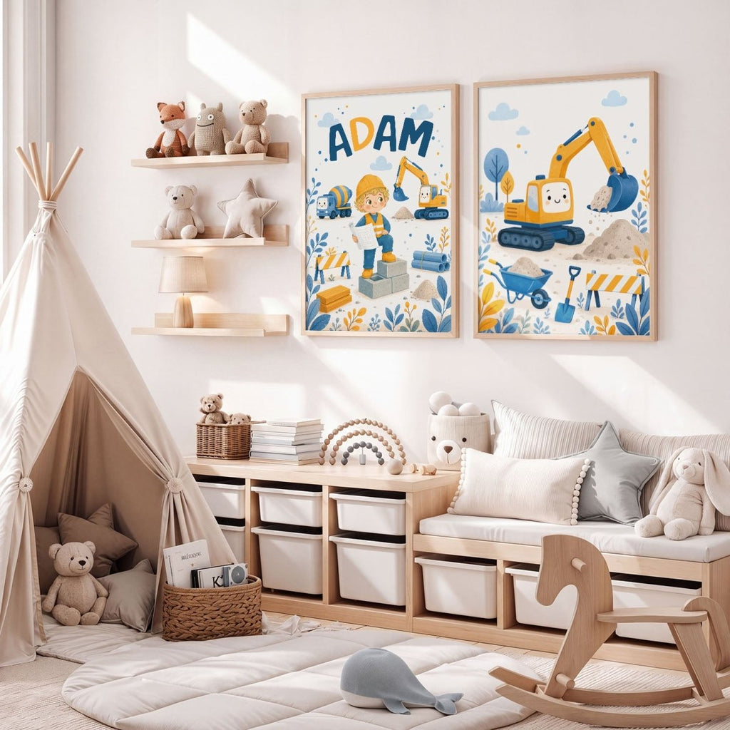 Na Budowie - Zestaw dwóch plakatów z personalizacją - Tiny Lines