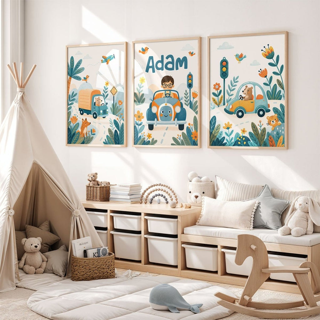 Leśna przejażdżka – Zestaw Personalizowanych Plakatów - Tiny Lines